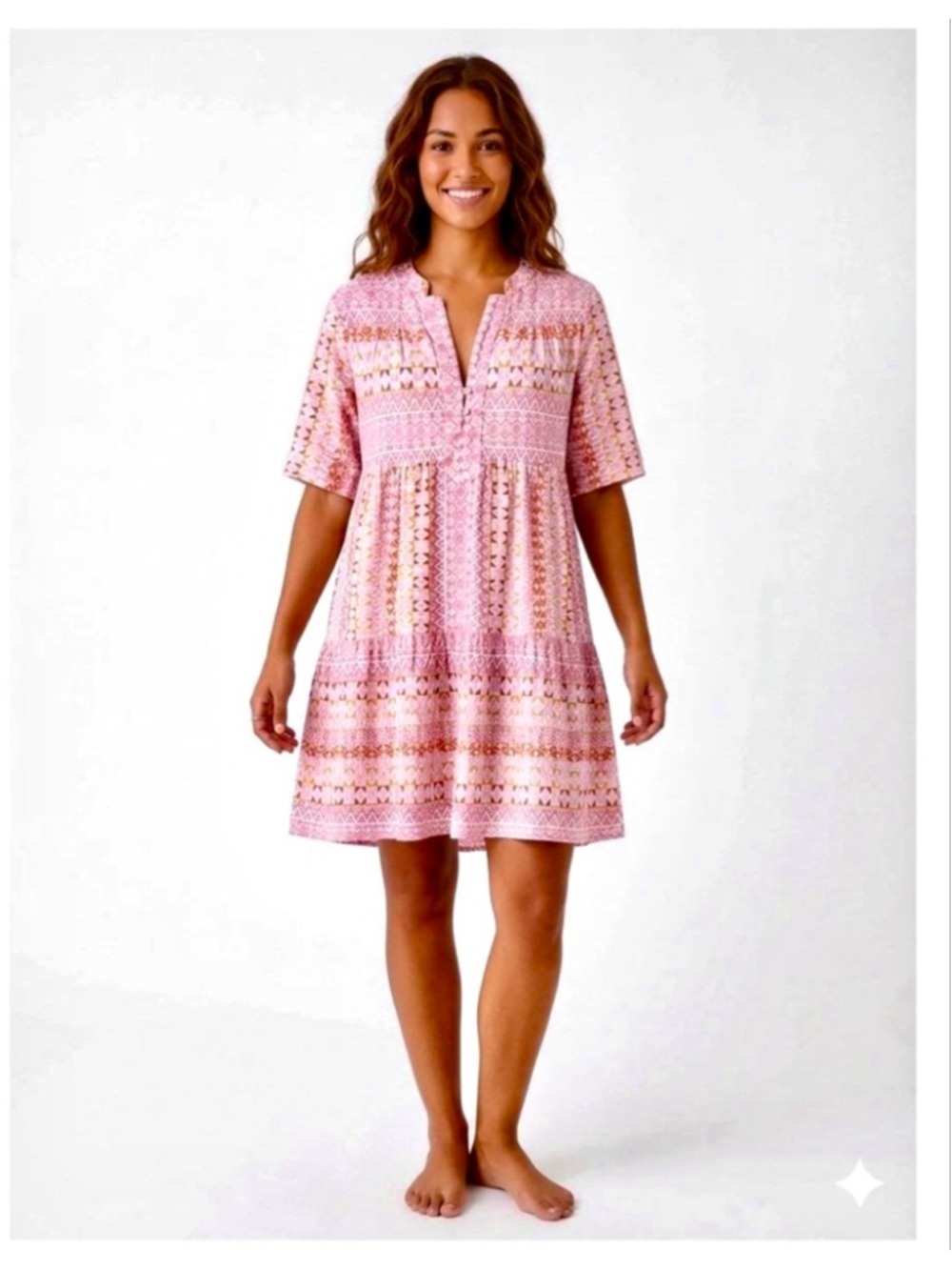 Xirena Billie Dress M Pink Geometric Block Print Cotton Babydoll Mini